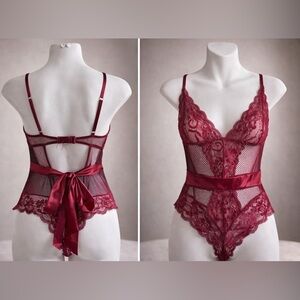Elegant Lace Burgundy Teddy